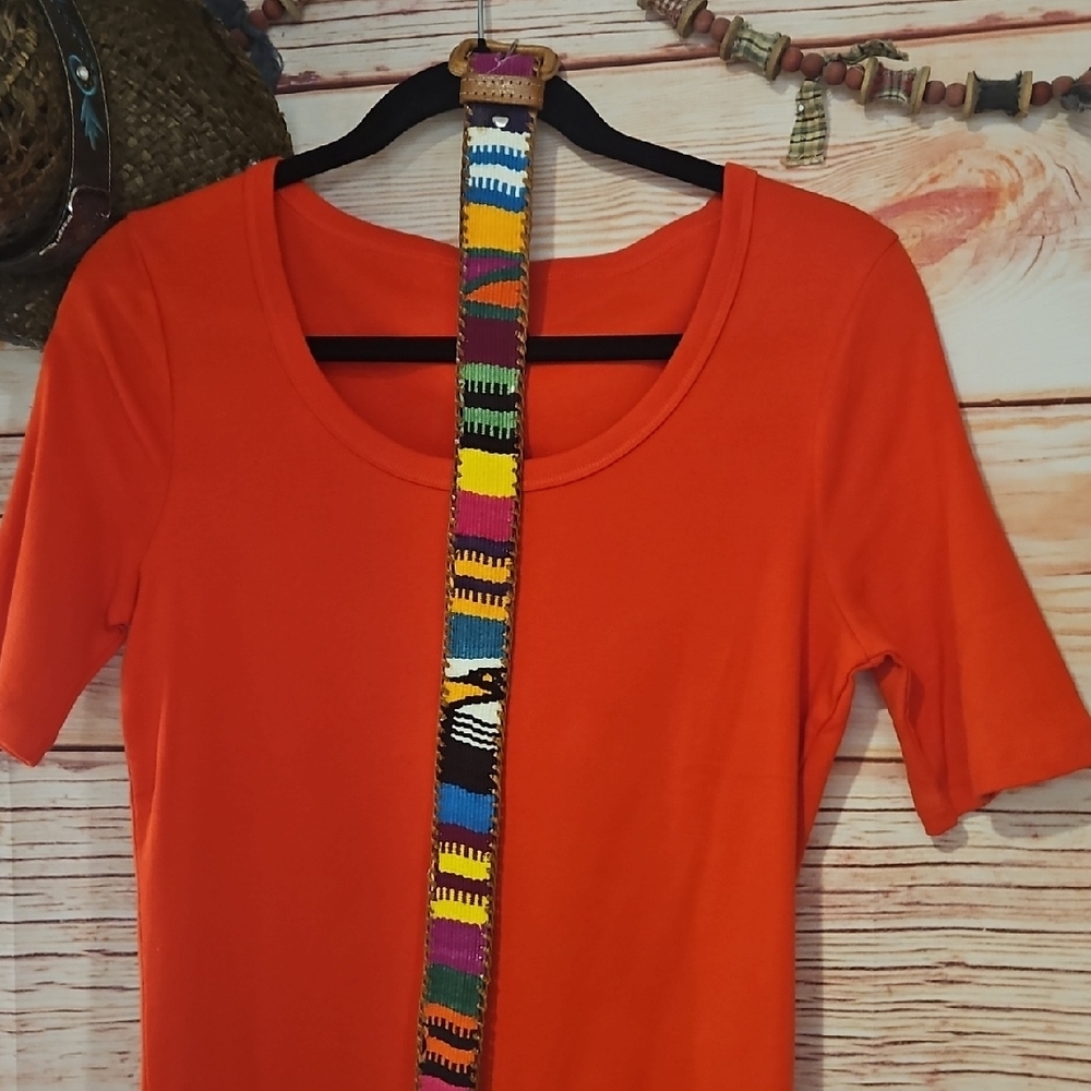NEW "TIME & TRU" Vivid Orange Dressy T-Shirt & Belt Size SMALL~ Belt 35/36"